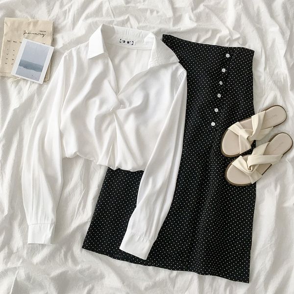 office lady wear skirt set women spring summer fashion white long sleeve blouse + black high waist maxi skirt matching set
office lady wear skirt set women spring summer fashion white long sleeve blouse + black high waist maxi skirt matching set