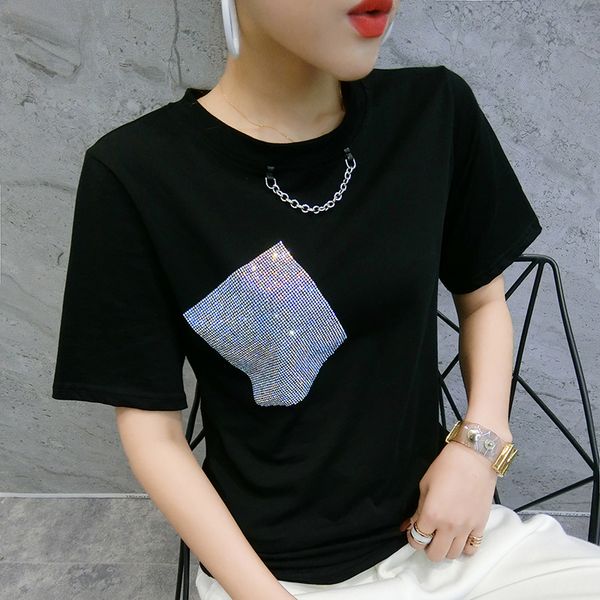2020 new summer casual loose korean clothes diamonds chain t-shirt women cotton short sleeve ropa mujer shirt tees t02421, White
2020 new summer casual loose korean clothes diamonds chain t-shirt women cotton short sleeve ropa mujer shirt tees t02421, White