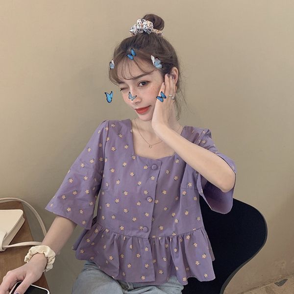 summer 2020 new korean style purple doll shirt women's design sense niche light familiar square collar short doll shirt top, White
summer 2020 new korean style purple doll shirt women's design sense niche light familiar square collar short doll shirt top, White
