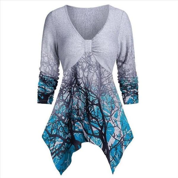 plus size fashion tree print tunic blouse casual winter ladies v neck female womens long sleeve v neck shirt blusas, White 
plus size fashion tree print tunic blouse casual winter ladies v neck female womens long sleeve v neck shirt blusas, White