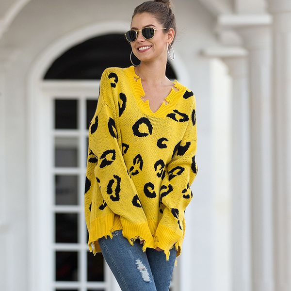 2020 autumn and winter popular leopard pullover sweater european and american foreign trade new v-neck hole sweater women, White
2020 autumn and winter popular leopard pullover sweater european and american foreign trade new v-neck hole sweater women, White