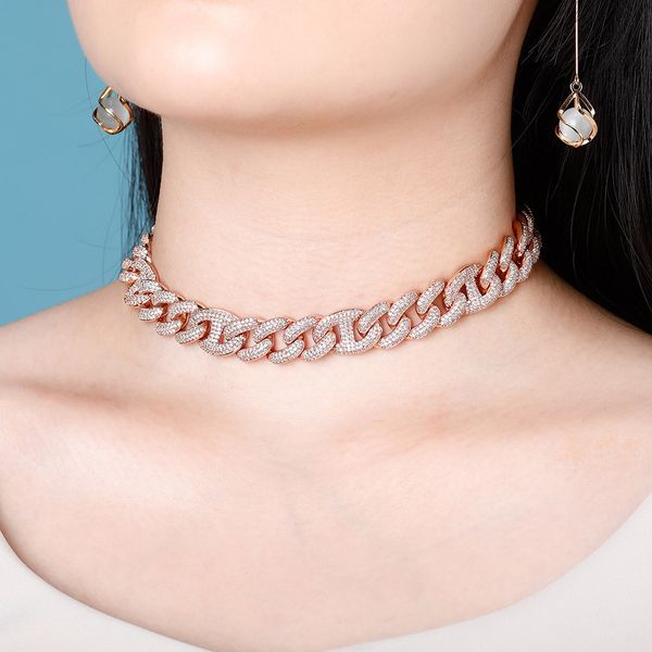 14mm wide miami link chains for hip hop men and women rose gold with full diamond necklace, Silver
14mm wide miami link chains for hip hop men and women rose gold with full diamond necklace, Silver