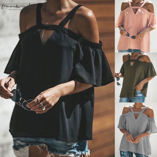 women off shoulder chiffon blouse shirts short sleeve black gray pink loose blouses summer casual hollow out, White
women off shoulder chiffon blouse shirts short sleeve black gray pink loose blouses summer casual hollow out, White