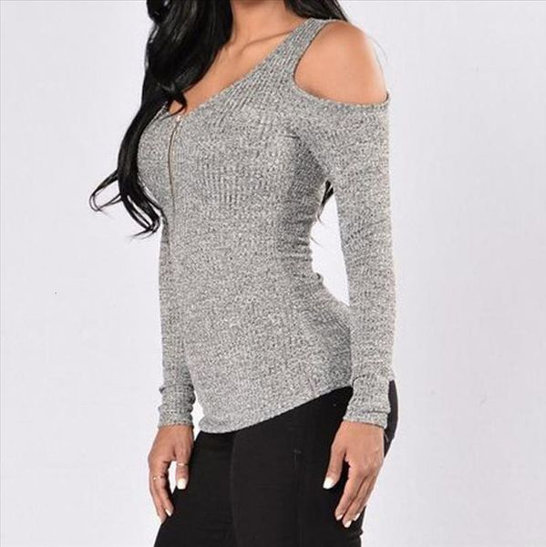 women slim blouse round neck open shoulder shirt rivet solid autumn long sleeve zipper gray women and blouse femininas camis 38, White
women slim blouse round neck open shoulder shirt rivet solid autumn long sleeve zipper gray women and blouse femininas camis 38, White
