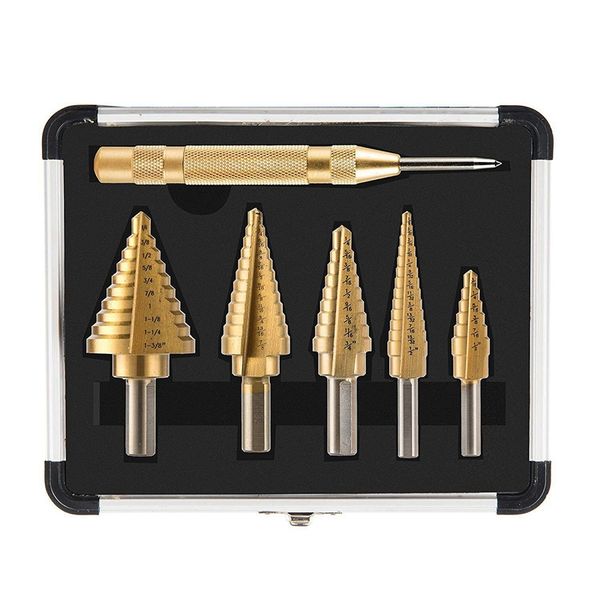 big deal 5pcs titanium step drill bit set with automatic center punch, 50 sizes in 5 steel drill bits set for sheet metal with a
big deal 5pcs titanium step drill bit set with automatic center punch, 50 sizes in 5 steel drill bits set for sheet metal with a