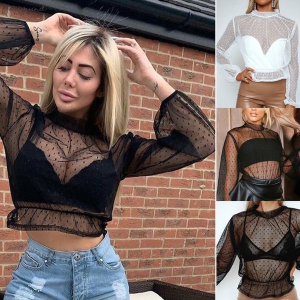 womens clothing women polka dot mesh see through blouses long sleeve croped 2020 summer fashion, White
womens clothing women polka dot mesh see through blouses long sleeve croped 2020 summer fashion, White