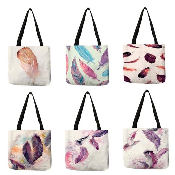 watercolor painting feather women eco linen tote bag foldable reusable storage package for shopping travel school handbag
watercolor painting feather women eco linen tote bag foldable reusable storage package for shopping travel school handbag