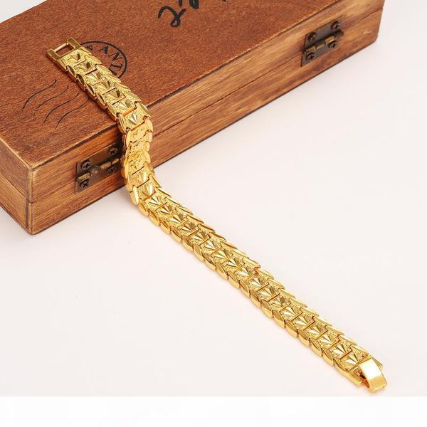 s new eternal classics wide bracelet 24k real solid yellow gold gf dubai bangle women men 's trendy hand watchband chain jewelry, Black
s new eternal classics wide bracelet 24k real solid yellow gold gf dubai bangle women men 's trendy hand watchband chain jewelry, Black
