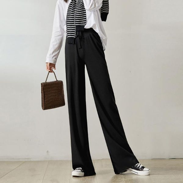 plus trousers trousers sport m-2xl ice silk wide leg straight wide leg, Black
