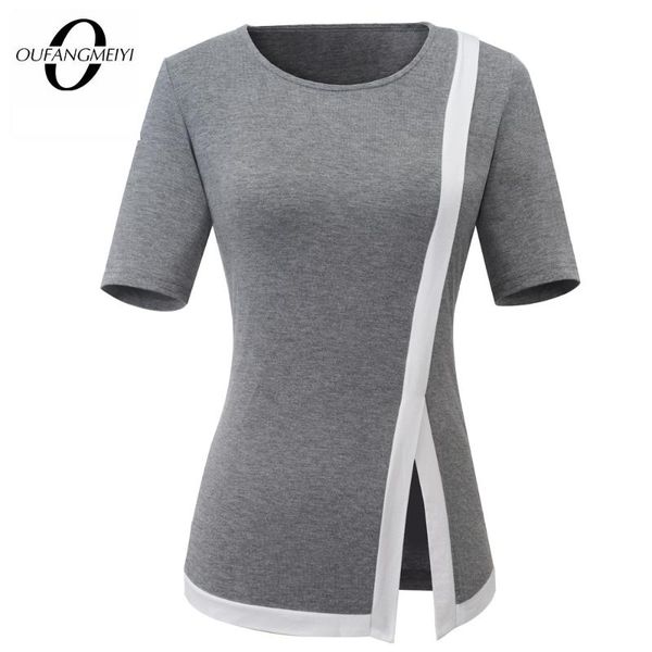 women casual o-neck patchwork t-shirt summer fashion female slim split basic tees et040, White
women casual o-neck patchwork t-shirt summer fashion female slim split basic tees et040, White