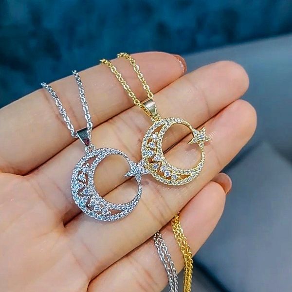 luxury female moon star pendants necklaces fashion gold color color party necklace crystal white zircon necklaces for women, Silver
luxury female moon star pendants necklaces fashion gold color color party necklace crystal white zircon necklaces for women, Silver