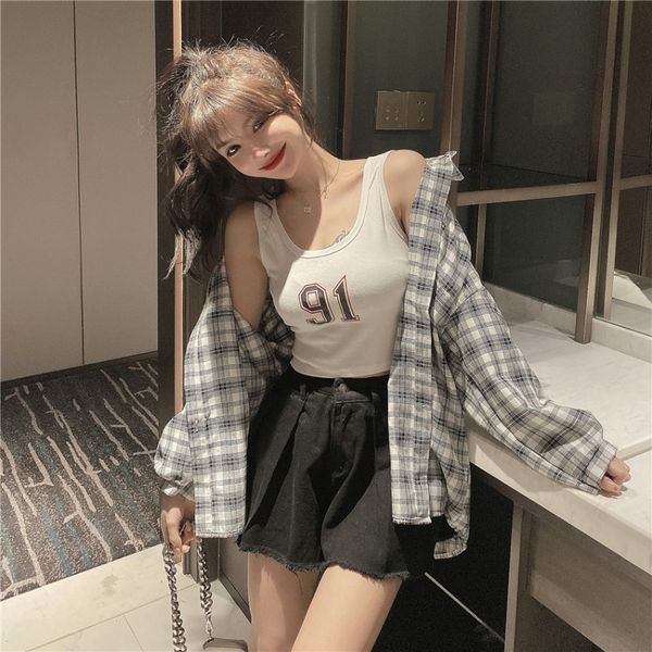 fashion suit womens printed short all-match sleeveless vest long sleeve sunscreen plaid shirt high waist denim shorts fashion, White;black
fashion suit womens printed short all-match sleeveless vest long sleeve sunscreen plaid shirt high waist denim shorts fashion, White;black