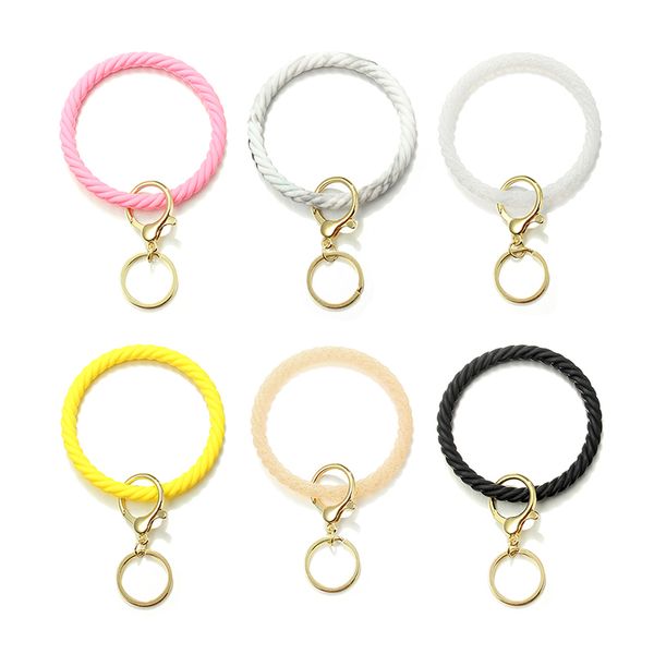 silicone bracelet keychain twisted shape circle wristlet keychains for women men fashion keyring accessories, Silver