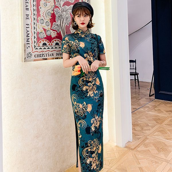 new arrival summer print traditional chinese wedding party dresses qipao women long cheongsam satin silk dresses, Red
new arrival summer print traditional chinese wedding party dresses qipao women long cheongsam satin silk dresses, Red