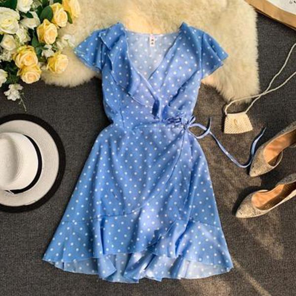 2020 chiffon fashion print polka dot v-neck ruffle dress women belt dress summer short sleeve dress aa924, Black;gray
2020 chiffon fashion print polka dot v-neck ruffle dress women belt dress summer short sleeve dress aa924, Black;gray