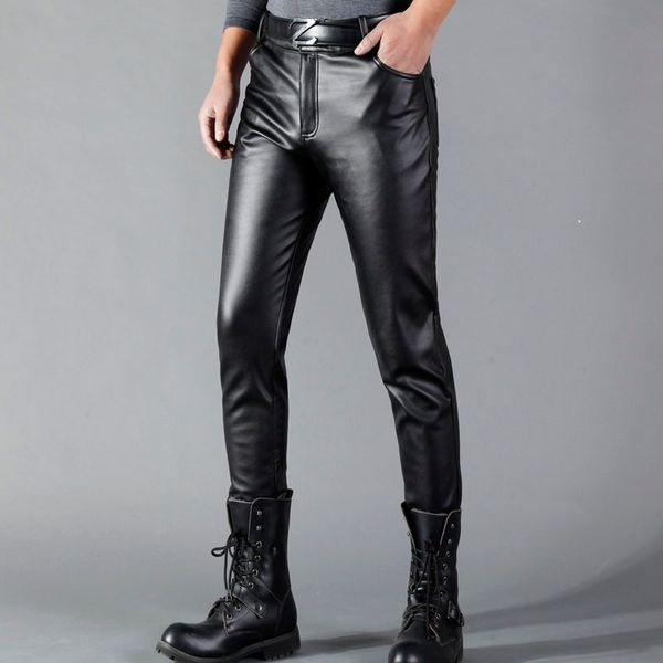 men's pants thoshine brand men leather slim fit elastic style spring summer fashion pu trousers motorcycle streetwear, Black
men's pants thoshine brand men leather slim fit elastic style spring summer fashion pu trousers motorcycle streetwear, Black