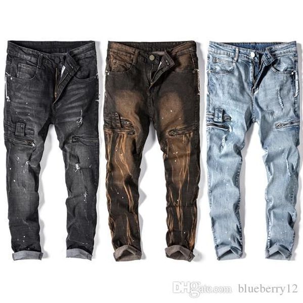 mens biker jeans pocket zipper hole straight jeans high street mens stretch slim pants splash ink, Blue
mens biker jeans pocket zipper hole straight jeans high street mens stretch slim pants splash ink, Blue