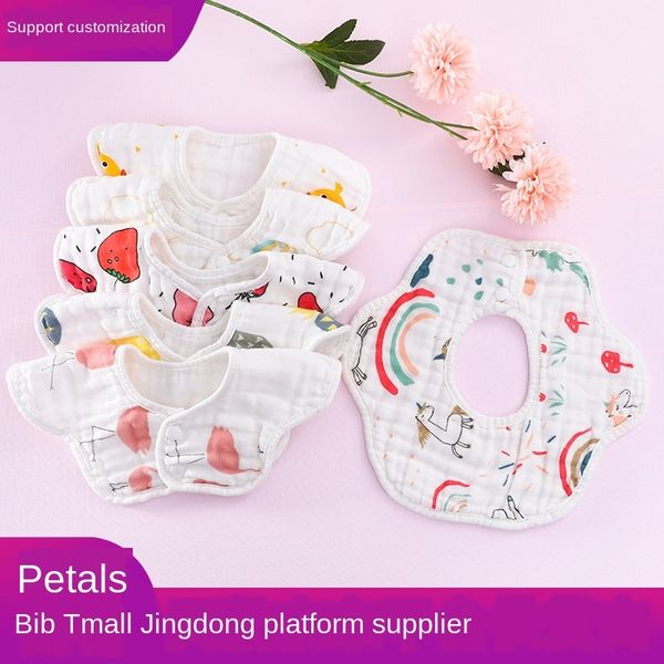 six-layer pure cotton gauze 360 rotating petal rice pocket saliva towel bib bib infant cotton saliva towel