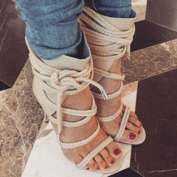 cross-tied rope lace-up thin high heels ankle strap sandals women peep toe gladiator sandals boots lady cover heels casual shoes, Black
cross-tied rope lace-up thin high heels ankle strap sandals women peep toe gladiator sandals boots lady cover heels casual shoes, Black