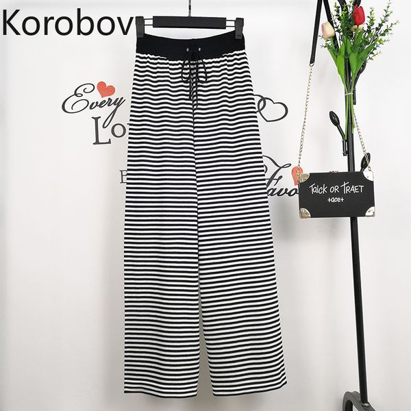 korobov korean women wide leg pants vintage elastics high waist trousers 2020 new vintage striped female joggers, Black;white
korobov korean women wide leg pants vintage elastics high waist trousers 2020 new vintage striped female joggers, Black;white