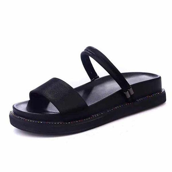 sandals shoe real leather slides slippers shoes for man woman eu:35-45 p65, Black