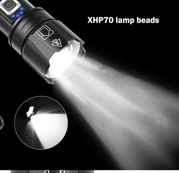 flashlights torches xhp70 led 5 modes dimming high brightness usb charging