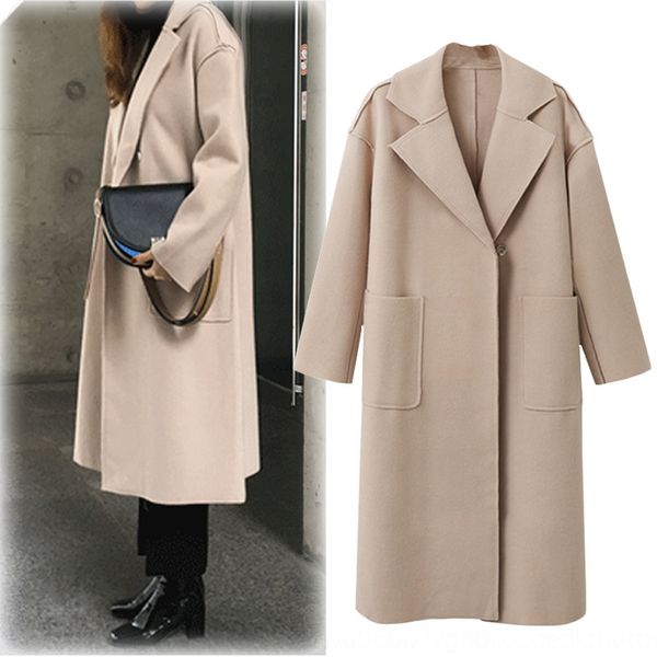 autumn and winter new woolen slim woolen trench windbreaker coat long sleeve coat, Black