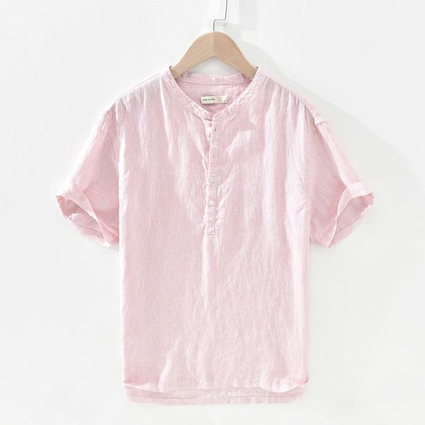 men summer short sleeve stand collar solid color shirts japan style harajuku slim fit simple pullover 100% linen soft fabric, White;black
men summer short sleeve stand collar solid color shirts japan style harajuku slim fit simple pullover 100% linen soft fabric, White;black