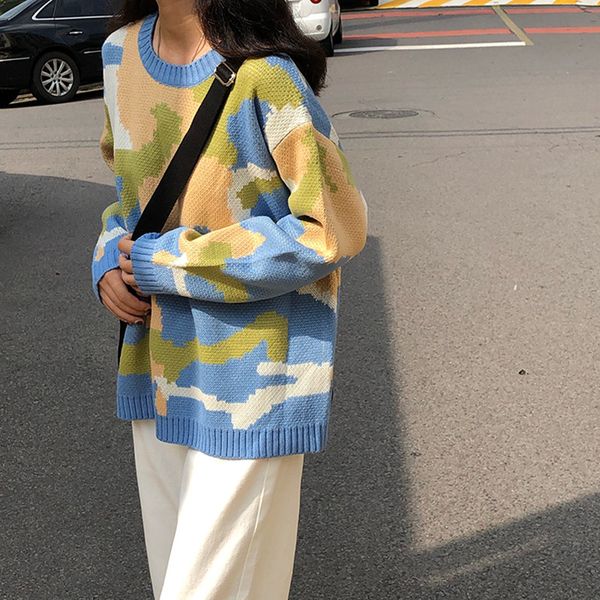 women's sweaters 3 colors korean style loose knitted warm women color patchwork camouflage and pullovers (f1372, White;black
women's sweaters 3 colors korean style loose knitted warm women color patchwork camouflage and pullovers (f1372, White;black