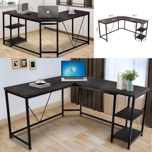 walnut office desk l shaped computer desk with 2 tier storage shelves home office living room furniture
walnut office desk l shaped computer desk with 2 tier storage shelves home office living room furniture