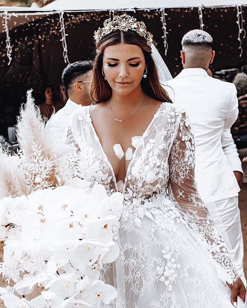 wedding dresses for girls v neck bride bridal gowns plus size bride lace appliques long sleeves custom made, White
wedding dresses for girls v neck bride bridal gowns plus size bride lace appliques long sleeves custom made, White