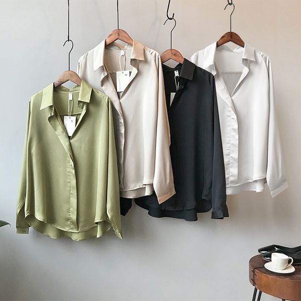 2020 new elegant solid satin blouse women long sleeve casual shirts ladies office loose turn down collar blouses tunic blusas, White
2020 new elegant solid satin blouse women long sleeve casual shirts ladies office loose turn down collar blouses tunic blusas, White