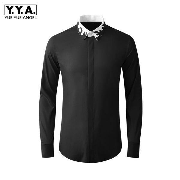 spring autumn mens slim fit dress shirt classic black white office work man embroidery collar formal shirts, White;black
spring autumn mens slim fit dress shirt classic black white office work man embroidery collar formal shirts, White;black
