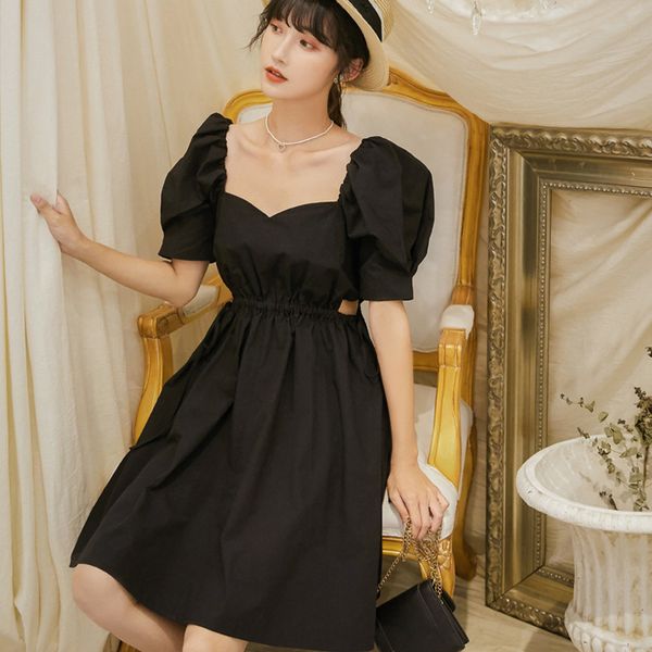 french square collar watch out for backless a-line dress temperament 2020 summer dress for women in black, Black;gray
french square collar watch out for backless a-line dress temperament 2020 summer dress for women in black, Black;gray