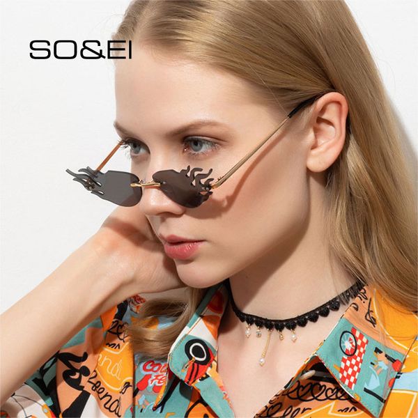 so&ei fashion rimless unique fire flames shape women sunglasses brand designer vintage men sun glasses shades uv400, White;black
so&ei fashion rimless unique fire flames shape women sunglasses brand designer vintage men sun glasses shades uv400, White;black