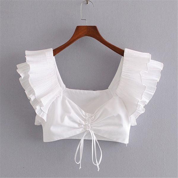 women's blouses & shirts ruffled white crop deep v neck sleeveless backless pleated short female sweet cute
women's blouses & shirts ruffled white crop deep v neck sleeveless backless pleated short female sweet cute