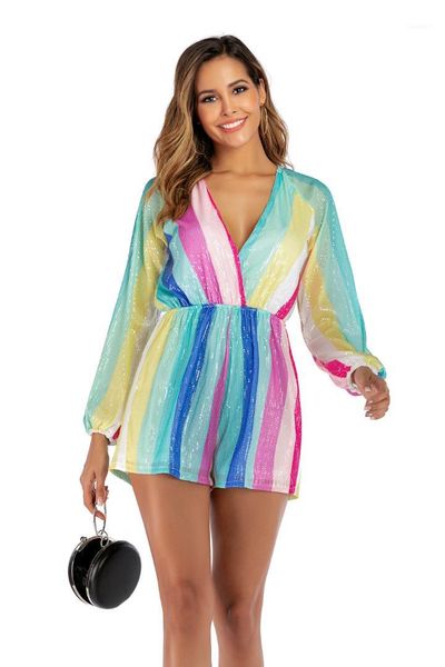 sequins rainbow women casual rompers summer long sleeve loose ladies clothing striped v neck womens jumpsuits, Black;white
sequins rainbow women casual rompers summer long sleeve loose ladies clothing striped v neck womens jumpsuits, Black;white