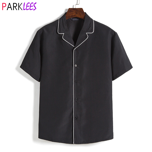 black short sleeve shirt men 2020 fashion contrast piping mens dress shirts casual button down chemise homme camisas hombre 2xl, White;black
black short sleeve shirt men 2020 fashion contrast piping mens dress shirts casual button down chemise homme camisas hombre 2xl, White;black