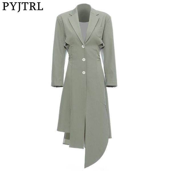 pyjtrl women fashion olive green long suit jacket waist-backless irregular cut blazers street wear coat autumn outfit, White;black
pyjtrl women fashion olive green long suit jacket waist-backless irregular cut blazers street wear coat autumn outfit, White;black
