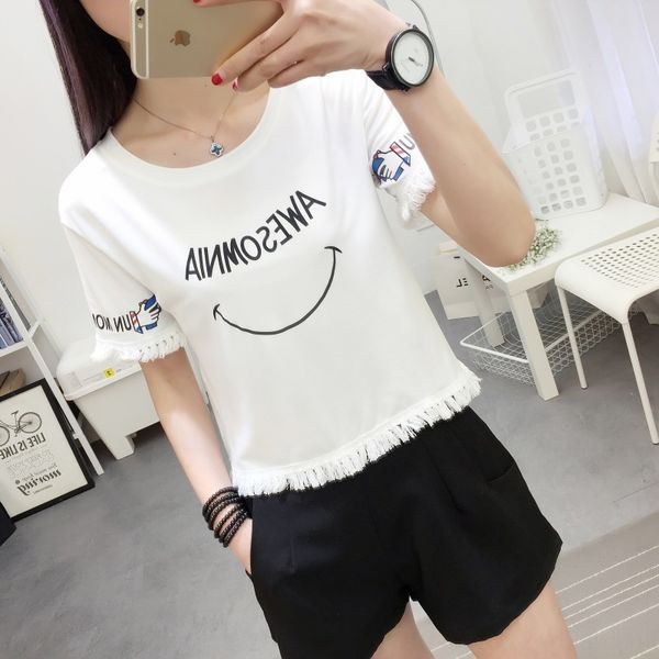 2019 рыхлый короткий топ кисточкой с коротким рукавом t- t- рубашка shirtfemale студент одежда база рубашки смайлик женская одежда, White
2019 рыхлый короткий топ кисточкой с коротким рукавом t- t- рубашка shirtfemale студент одежда база рубашки смайлик женская одежда, White