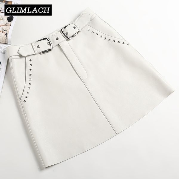 women lambskin real leather a-line skirt with belt rivets high waist 100% genuine leather skirt female quality spring fashion, Black
women lambskin real leather a-line skirt with belt rivets high waist 100% genuine leather skirt female quality spring fashion, Black
