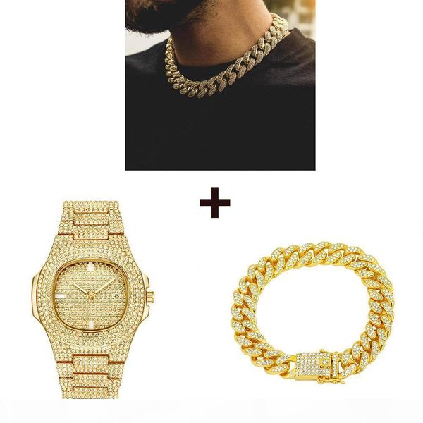 i silver necklace +watch +bracelet 3set hip hop miami curb cuban chain bling iced out paved rhinestones cz rapper for men jewelry
i silver necklace +watch +bracelet 3set hip hop miami curb cuban chain bling iced out paved rhinestones cz rapper for men jewelry