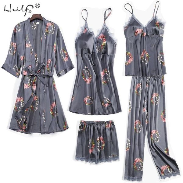 women pajamas 5 pieces satin sleepwear pijama silk home wear home clothing embroidery sleep lounge pyjama robe and nightgown set, Black;red
women pajamas 5 pieces satin sleepwear pijama silk home wear home clothing embroidery sleep lounge pyjama robe and nightgown set, Black;red