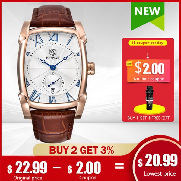 benyar watches men quartz mens wristwatches leather strap casual square watch waterproof relogio masculino, Slivery;brown
benyar watches men quartz mens wristwatches leather strap casual square watch waterproof relogio masculino, Slivery;brown