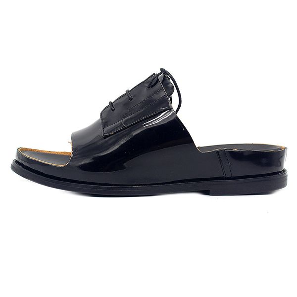 leather cow 2020 genuine open toe slippers black men summer lace up flats outdoor slip sandals beach flip flops big size