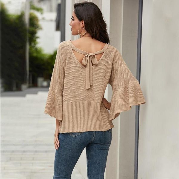 women casual loose autumn sweaters long flare sleeve female leisure wear knitwear women backless pullover sweaters, White;black
women casual loose autumn sweaters long flare sleeve female leisure wear knitwear women backless pullover sweaters, White;black