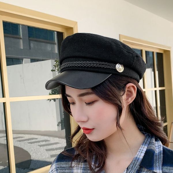 15a high-end korean hat fashion fashion leather beret beret braid buckle navy hat, Blue;gray
15a high-end korean hat fashion fashion leather beret beret braid buckle navy hat, Blue;gray