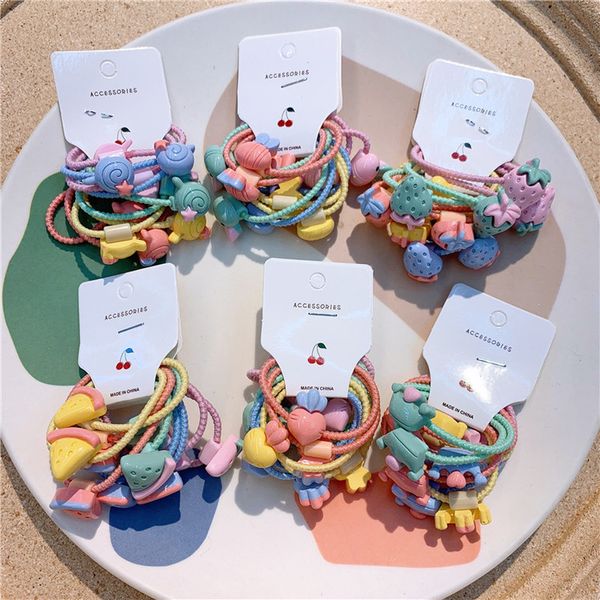 5 Pair New Korea Children Simple Cute Cartoon Fruit Lollipop Rubber Band Hair Rope Sweet Girl Baby Ponytail Hair Accessories Set