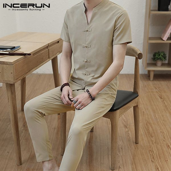 chinese style short sleeve men sets v neck solid button casual vintage shirt cotton pants tang suit streetwear men sets incerun, Gray
chinese style short sleeve men sets v neck solid button casual vintage shirt cotton pants tang suit streetwear men sets incerun, Gray