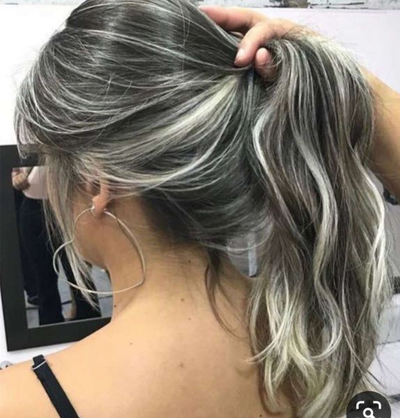 custom silver grey weave virgin hair pony tail human hairpiece wraps natural highlights gray wavy hair extension 120g, Black
custom silver grey weave virgin hair pony tail human hairpiece wraps natural highlights gray wavy hair extension 120g, Black